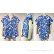 Cap-sleeved Printing Shirt With V-neck